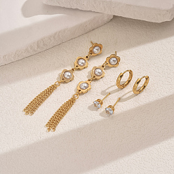 Золотой Модные комплекты сережек из нержавеющей стали, цветок, золотые, 6~83 мм, 3 пар / набор