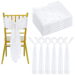 Blanc Tissus en maille de nylon, avec des perles en plastique imitation perles, blanc, 2500x300x0.1mm