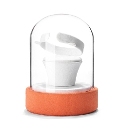 Orange Clear Glass Dome Cover, Decorative Display Case, Cloche Bell Jar Terrarium with Velvet Base, White, 90x80x120mm