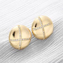 Плоский Круглый Серьги-гвоздики из циркония, реальный 18 k позолоченный, плоско-круглые, 17.5 мм
