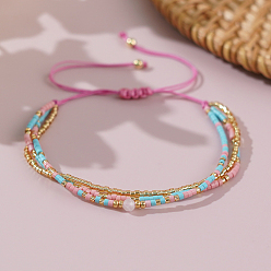 Pink Летние стеклянные бусины-цилиндры плетеные браслеты из бисера, многожильные браслеты для женщин, розовые, внутренний диаметр: 11 дюйм (28 см)