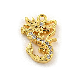 Настоящее золото 18K Латунные микропаве прозрачные подвески с фианитом, реальный 18 k позолоченный, 12.5x8.5x2.5 мм, отверстие : 1 мм