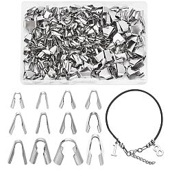 Mixed Color 360Pcs 12 Style 304 Stainless Steel Folding Crimp Cord Ends, Stainless Steel Color, 6~11x2~11.5x2~5mm, Hole: 2~6x0.8~5mm, 30pcs/style