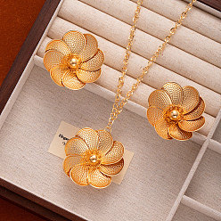 Золотой Ожерелья с подвесками из цветочного сплава и комплекты серег-гвоздиков, золотые, колье: 20.47 дюйм (52 см), Кулон : 45 мм