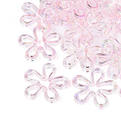 Pink Покрытые УФ акриловые бусины, радужный, цветок, розовые, 43x43x6.5 мм, отверстие : 1.8 мм