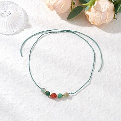 Разноцветный Регулируемые круглые плетеные бусины из натурального зеленого авантюрина и окрашенного полосчатого агата, красочный, 15.79 дюйм (40.1 см) ~ 24.96 дюйм (63.4 см)