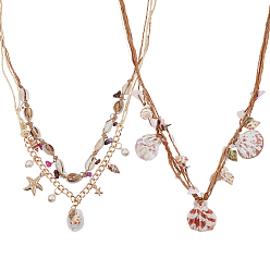 (52) Непрозрачная лаванда 2 шт. 2 стили подвески из натуральных ракушек ожерелья-нагрудники набор с полиэстеровыми шнурами, разноцветные, 34.25~39.37 дюйм (87~100 см), 1 шт / стиль