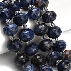 Содалитовое Природный содалит бисер нитей, рондель, граненые, со стеклянными бусинами, 18x13 мм, отверстие : 1.4 мм, около 20 шт / нитка, 14.25 дюйм (36.2 см)