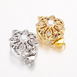 (52) Непрозрачная лаванда Полые цветок стойки обшивки латунь микро проложить застежками ящик кубического циркония, без свинца, без никеля и без кадмия, разноцветные, 18x13x9 мм, отверстие : 1.5 мм