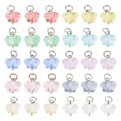 Mixed Color 100Pcs 10 Style Transparent Acrylic Pendants, Butterfly, with Brass Findings, Mixed Color, 15mm, 10pcs/style