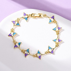 Fish Браслеты из латуни с кубическим цирконием и эмалевыми звеньями на морскую тематику для женщин, золотые, красочный, луч, 7-3/8 дюйм (18.6 см), ссылка: 18x12.5x2.5 mm