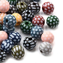 (52) Непрозрачная лаванда Набивные шима деревянные бусины, круглые, разноцветные, 9.5~10 мм, отверстие : 2.5 мм