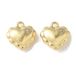 Настоящее золото 18K Латунные микро проложить кубического циркония подвески, сердце прелести, прочное покрытие, без кадмия и без свинца, реальный 18 k позолоченный, 9.5x9.5x4 мм, отверстие : 1.2 мм