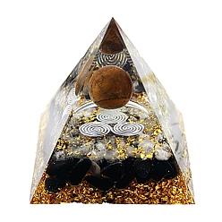 Тигровый глаз Генераторы энергии смолы оргонитовой пирамиды, reiki натуральные чипсы тигровый глаз внутри для украшения стола домашнего офиса, 50x50x50 мм