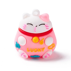 Pink Кулоны из ПВХ с рисунком счастливого кота, для брелков, Maneki Neko, розовые, 37x32x27 мм, отверстие : 3 мм
