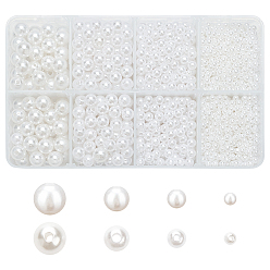 White 1290Pcs 4 Style Imitation Pearl Acrylic Beads, Dyed, Round, White, 10x9.5mm, Hole: 2.5mm