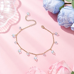 Светло-Голубой 304 ножные браслеты звено цепи нержавеющие, с синтетическим лунным камнем для женщин, Небесно-голубой, 9-1/8 дюйм (232 мм)