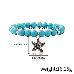 Морская звезда Синтетический бирюзовые бисером браслеты простирания, браслеты в стиле богемия, Браслеты с подвесками из сплава в тибетском стиле для мужчин и женщин, морская звезда, 6-1/4 дюйм (16 см)