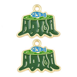 Vert Pendentifs en émail , breloques souche et poisson, or, verte, 19x23x1mm, Trou: 2mm