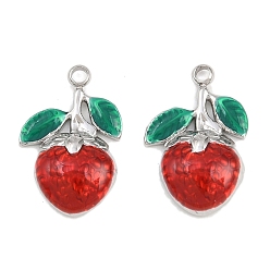 Яблоко 304 нержавеющей стальной эмали подвески, цвет нержавеющей стали, яблоко, 16.5x11x3.5 мм, отверстие : 1.5 мм