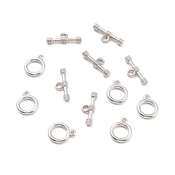 Antique Silver Tibetan Style Alloy Toggle Clasps, Ring & Bar, Antique Silver, O Clasps: 15x12x2mm, Hole: 1.2mm, T Bar: 7.5x20x3.5mm, Hole: 2.3mm