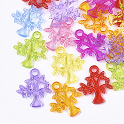 Mixed Color Transparent Acrylic Pendants, Tree, Mixed Color, 27.5x24x4mm, Hole: 3mm, about 590pcs/500g