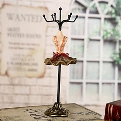 Темно-оливково-зеленый Вращающаяся стойка для хранения сережек из смолы в виде платья принцессы, держатель для демонстрации железных ожерелий, подставки для хранения ювелирных изделий, темно-оливковый зеленый, 7.5x6x25 см