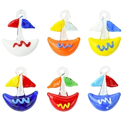 (52) Непрозрачная лаванда 6 шт 6 цвета подвески лэмпворк ручной работы, лодка, разноцветные, 32.5~36x20~22.5x9.5~10.5 мм, отверстие : 1.5~4.5 мм, 1 шт / цвет