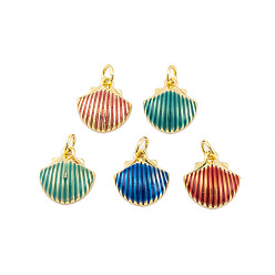(52) Непрозрачная лаванда Подвески из латуни с эмалью в стойку, без кадмия и без свинца, долговечный, реальный 18 k позолоченный, формы раковины, разноцветные, 14x13x4 мм, отверстие : 3 мм
