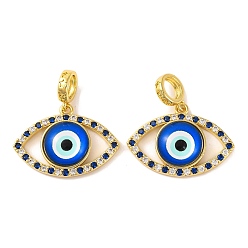 Синий Подвеска из латуни с микропаве из кубического циркония, со стеклом, долговечный, злые глаза, реальный 18 k позолоченный, синие, 30x28.5x5.5 мм, отверстие : 6 мм