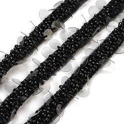 Negro Adornos de encaje de poliéster, con abalorios de perlas de imitación abs y vidrio, negro, 1/2 pulgada (14 mm)