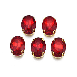 Crimson Sew on Rhinestone, Transparent Glass Rhinestones, with Iron Prong Settings, Faceted, Oval, Crimson, 14x10x6mm, Hole: 1mm