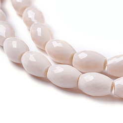 Linen Opaque Solid Color Glass Beads Strands, Faceted, Rice, Linen, 11~11.5x8mm, Hole: 1.4mm, about 60~61pcs/strand, 26.3 inch~26.9 inch(67~68.5cm)