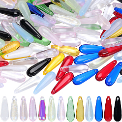 Couleur Mélangete 130 pièces 13 couleurs peinture cuite pendentifs en verre transparent, larme, avec de la poudre de paillettes, couleur mixte, 22.5x7x5mm, Trou: 1mm, 10 pcs / couleur