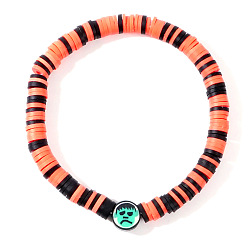 Зеленый Браслеты из полимерной глины хейши на Хэллоуин, пластиковые украшения для женщин, плоский круглый с уродом, зелёные, 6.89 дюйм (17.5 см)