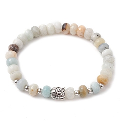 Flower Amazonite Natural Flower Amazonite Rondelle Beaded Stretch Bracelets with Buddha Head Charm, 1/4 inch(0.8cm), Inner Diameter: 2-1/4 inch(5.8cm)