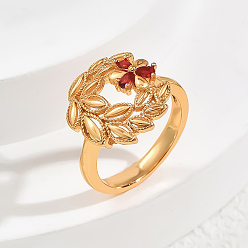 Красный Кольца для женщин с латунным паве из кубического циркония, лист, золотые, красные, 16 мм, размер США 6 (16.5 мм)