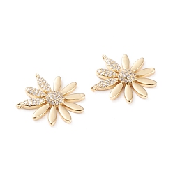 Настоящее золото 18K Латунные микропаве прозрачные подвески с фианитом, долговечный, цветок, реальный 18 k позолоченный, 23x21x4 мм, отверстие : 1 мм