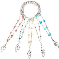 Gemischte Farbe 304 Edelstahl-ID-Kartenhalter-Sets mit Umhängeband, Kartenhalter Lanyard, mit Glasperlen und Edelsteinperlen, Muschel perlen, Gemischte Farbe, 5 Stück / Beutel