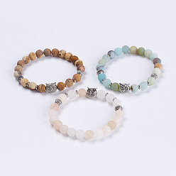 Mixed Stone Natural Mixed Stone Stretch Bracelets, with Tibetan Style Alloy Beads, Owl, 2 inch(52mm), 1strand/box