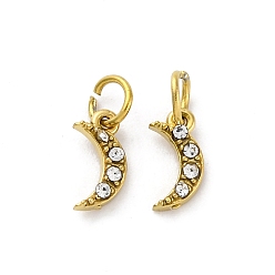 Настоящее золото 18K 304 из нержавеющей стали горный хрусталь подвески, с целью перехода в кольце, лунное очарование, ионное покрытие (ip), реальный 18 k позолоченный, 7.5x3.5x1.5 мм