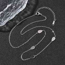 Teardrop 304 ожерелья из звеньевой цепи из нержавеющей стали для женщин и мужчин, цвет нержавеющей стали, не тускнеет, слеза, 17.64 дюйм (44.8 см), слеза: 13.5x5x1 мм