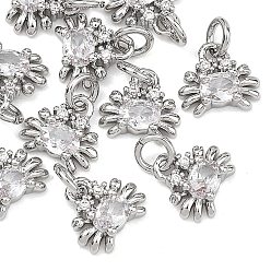 Platino Real Plateado Dijes de latón con circonitas cúbicas transparentes de Shegrace, sin cadmio y níque y plomo, encantos de cangrejo, Platino verdadero plateado, 7.5x8x2.5 mm, agujero: 2 mm