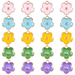 (52) Непрозрачная лаванда 20 шт 5 цвета позолоченные подвески из сплава с эмалью, цветок, разноцветные, 13x11.5x3 мм, отверстие : 1.6 мм, 4 шт / цвет