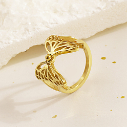 Бабочка 304 кольца для пальцев из нержавеющей стали для женщин, реальный 18 k позолоченный, бабочка, 18 мм, размер США 7 (17.3 мм)