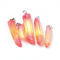 Оранжево-Красный Природного хрустальные подвески, с латунной фурнитурой , окрашенные, разнообразные, платина, оранжево-красный, 30~65x9~15x7~15 мм, отверстие : 3x6 мм