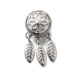 Платинированный Латунные бусины, без кадмия, без никеля и без свинца, тканая сеть / паутина с пером, Реальная платина, 21x10x9 мм, отверстие : 3.5 мм