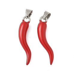 Красный Латунь эмаль подвески, рог изобилия / итальянский рог корничелло амулеты, без свинца и без кадмия, долговечный, стойки покрытие, красные, 26x6x5 мм, отверстие : 5x4 мм
