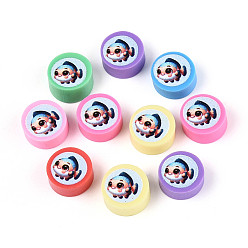 Разноцветный Печатные бусины из полимерной глины ручной работы, плоские круглые с рыбой, красочный, 9~10x4~5 мм, отверстие : 1.8~2 мм