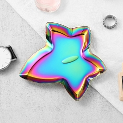 Rainbow Color Блюдо из нержавеющей стали, тарелка для украшений в форме листа, лоток для хранения колец, , серьга, Радуга цветов, 115x110 мм